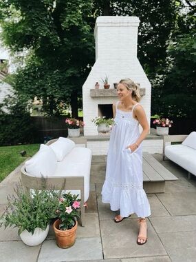 J.Crew Athena White Poplin Maxi Dress Lace Eyelet Cotton Nightgown Bump friendly